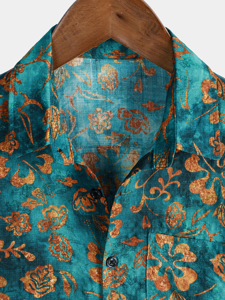 Chemise hawaïenne à manches courtes et poche à imprimé floral pour homme