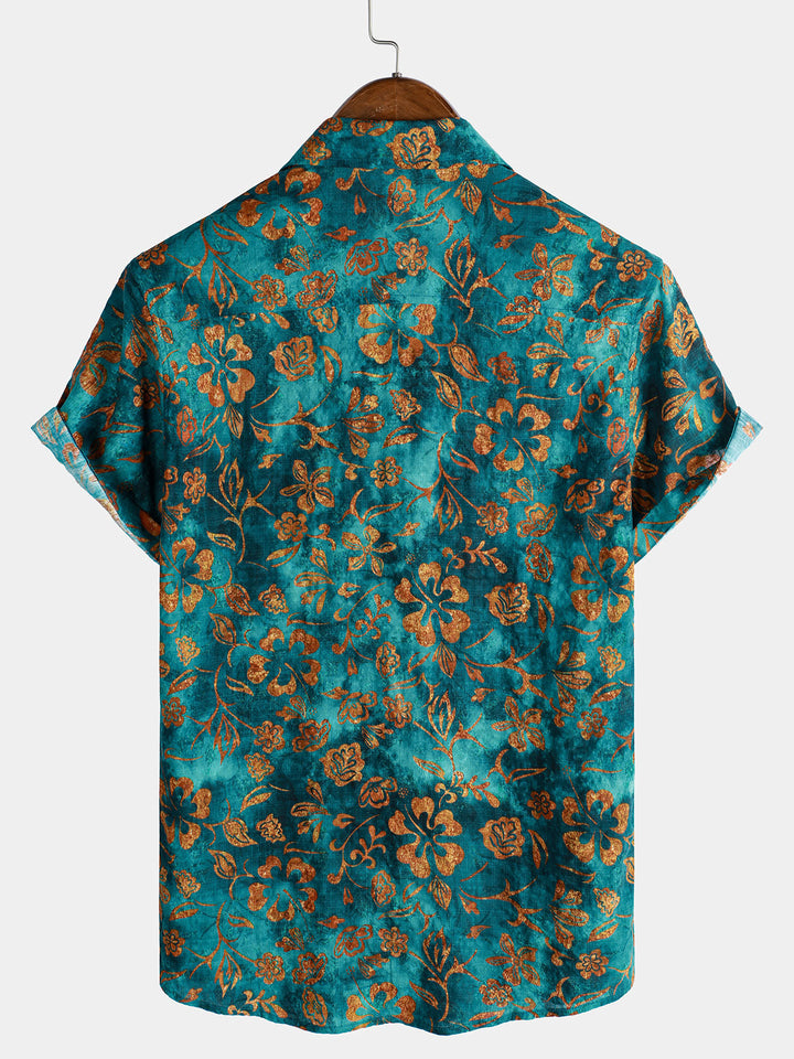 Chemise hawaïenne à manches courtes et poche à imprimé floral pour homme
