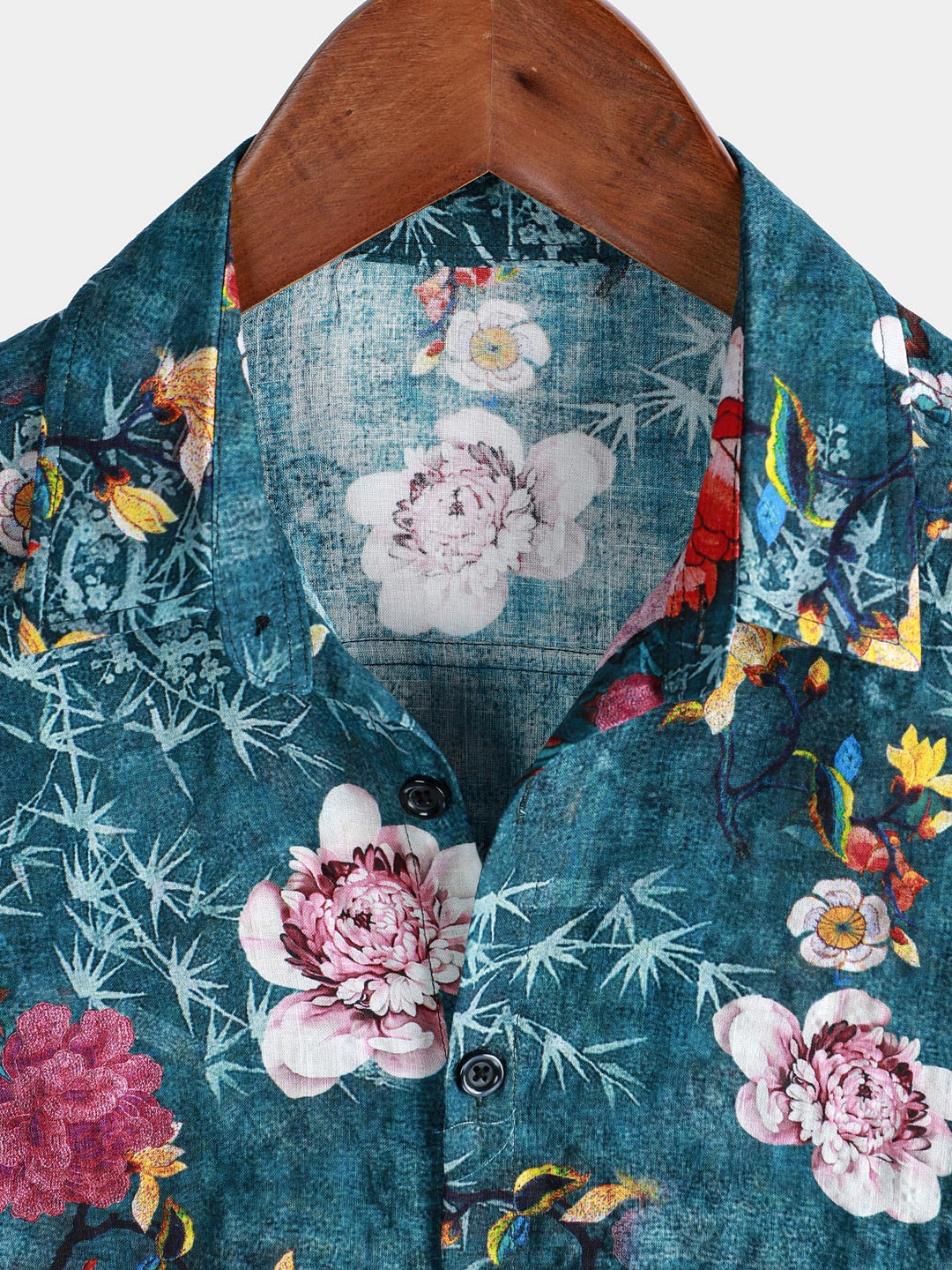 Chemise à manches courtes bleue à imprimé floral rétro pour homme