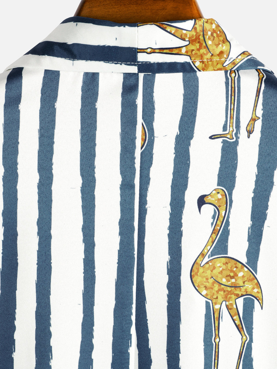 Chemise hawaïenne à manches courtes pour hommes, flamant tropical, bleu marine, imprimé rayé, poche