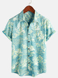 Chemise à boutons à manches courtes avec imprimé floral tropical hawaïen vintage pour homme