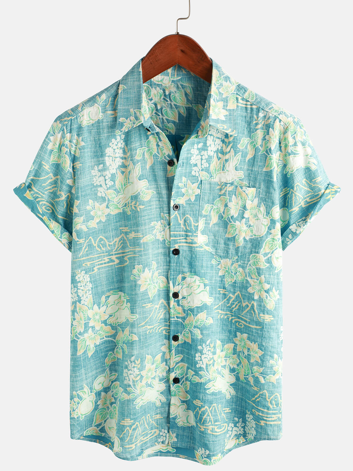 Chemise à boutons à manches courtes avec imprimé floral tropical hawaïen vintage pour homme