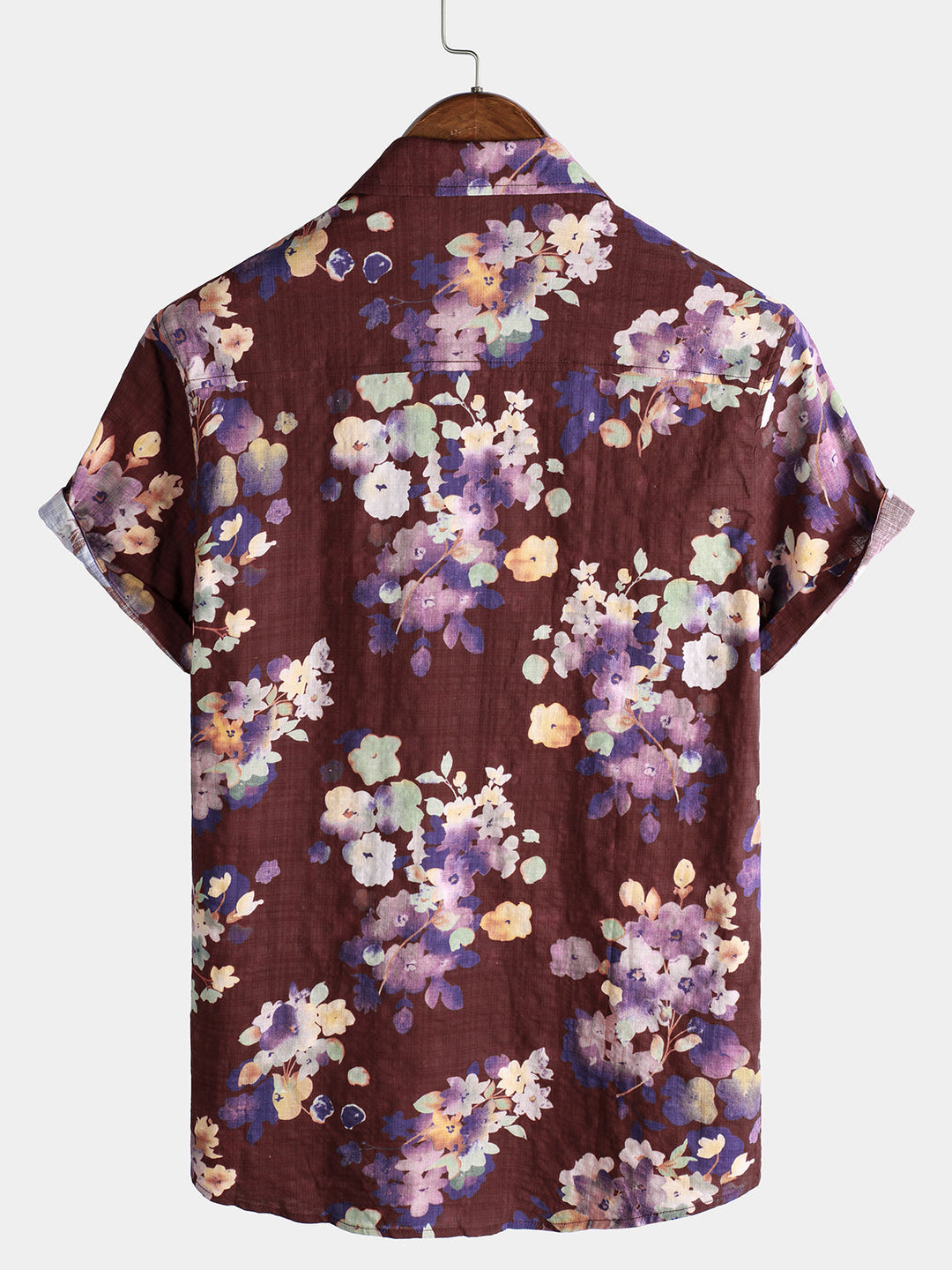 Chemise de plage décontractée à manches courtes en coton à fleurs rouges pour homme