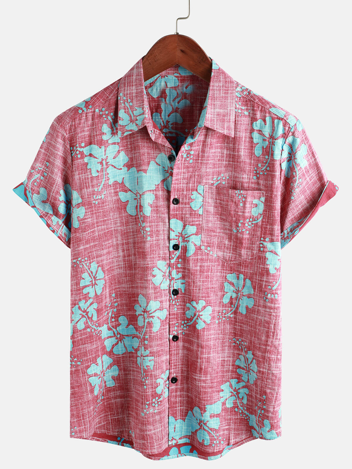 Chemise de Plage Tropicale Hawaïenne Vintage à Manches Courtes pour Homme en Rouge Floral