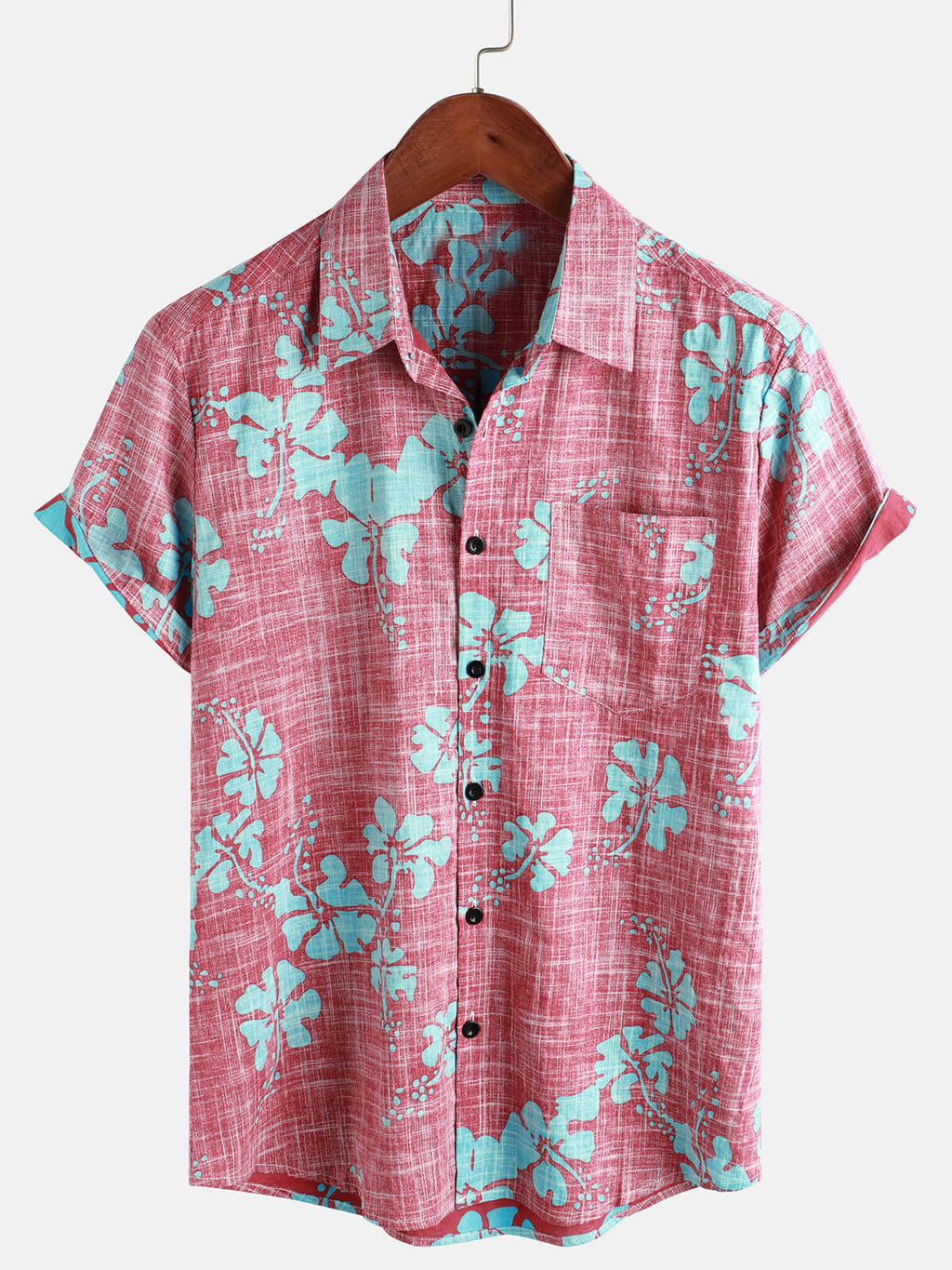 Chemise de Plage Tropicale Hawaïenne Vintage à Manches Courtes pour Homme en Rouge Floral