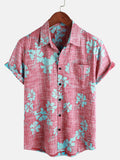 Chemise de Plage Tropicale Hawaïenne Vintage à Manches Courtes pour Homme en Rouge Floral