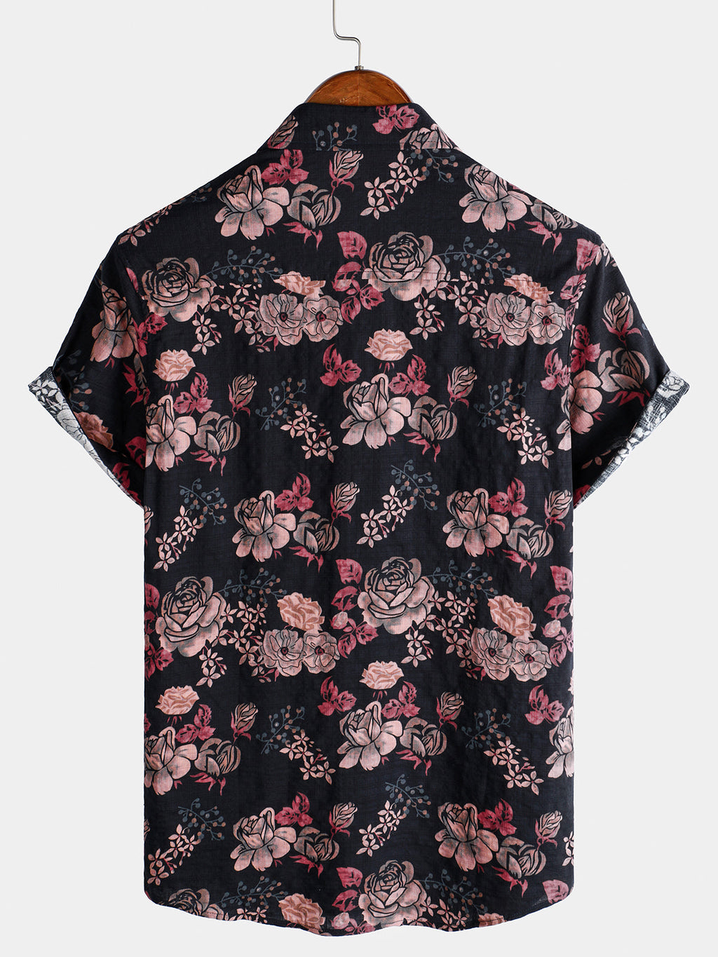 Chemise à manches courtes pour homme, motif floral rétro, noire, pour les vacances d'été
