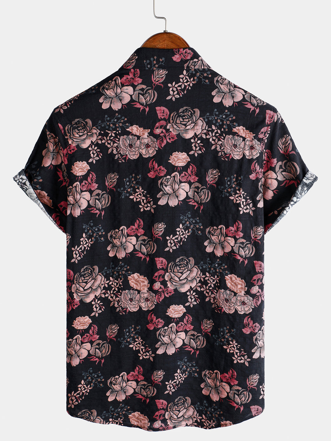 Chemise à manches courtes pour homme, motif floral rétro, noire, pour les vacances d&