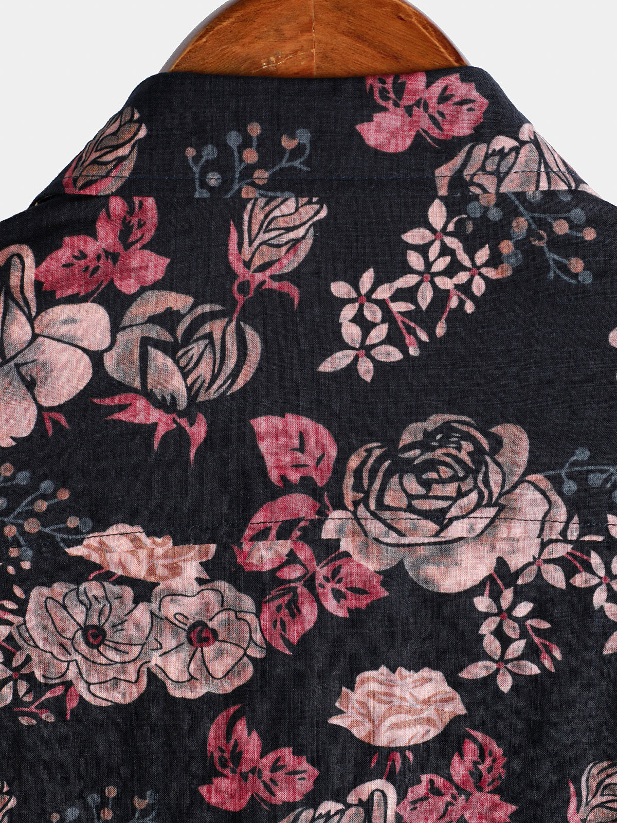 Chemise à manches courtes pour homme, motif floral rétro, noire, pour les vacances d'été