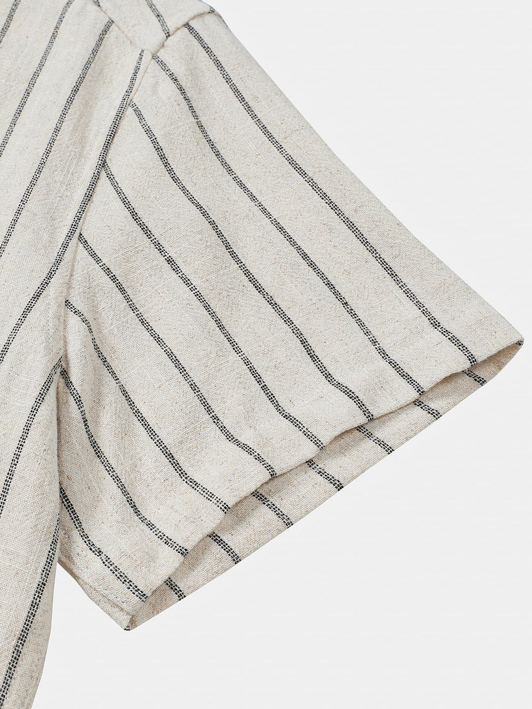 Chemise Homme Beige à Rayures en Lin et Coton Décontractée Manches Courtes