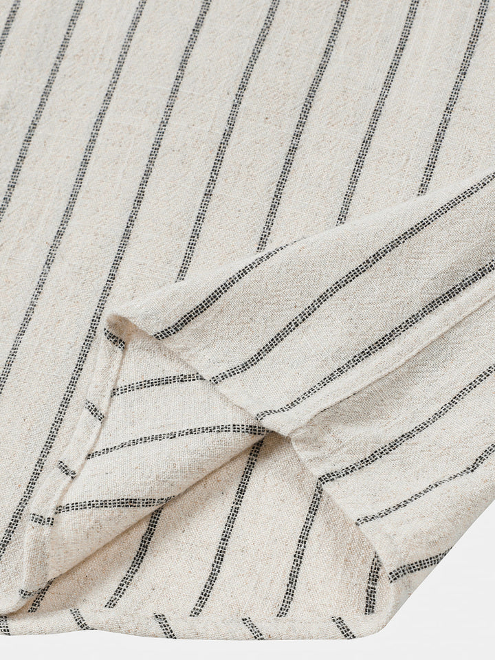 Chemise Homme Beige à Rayures en Lin et Coton Décontractée Manches Courtes