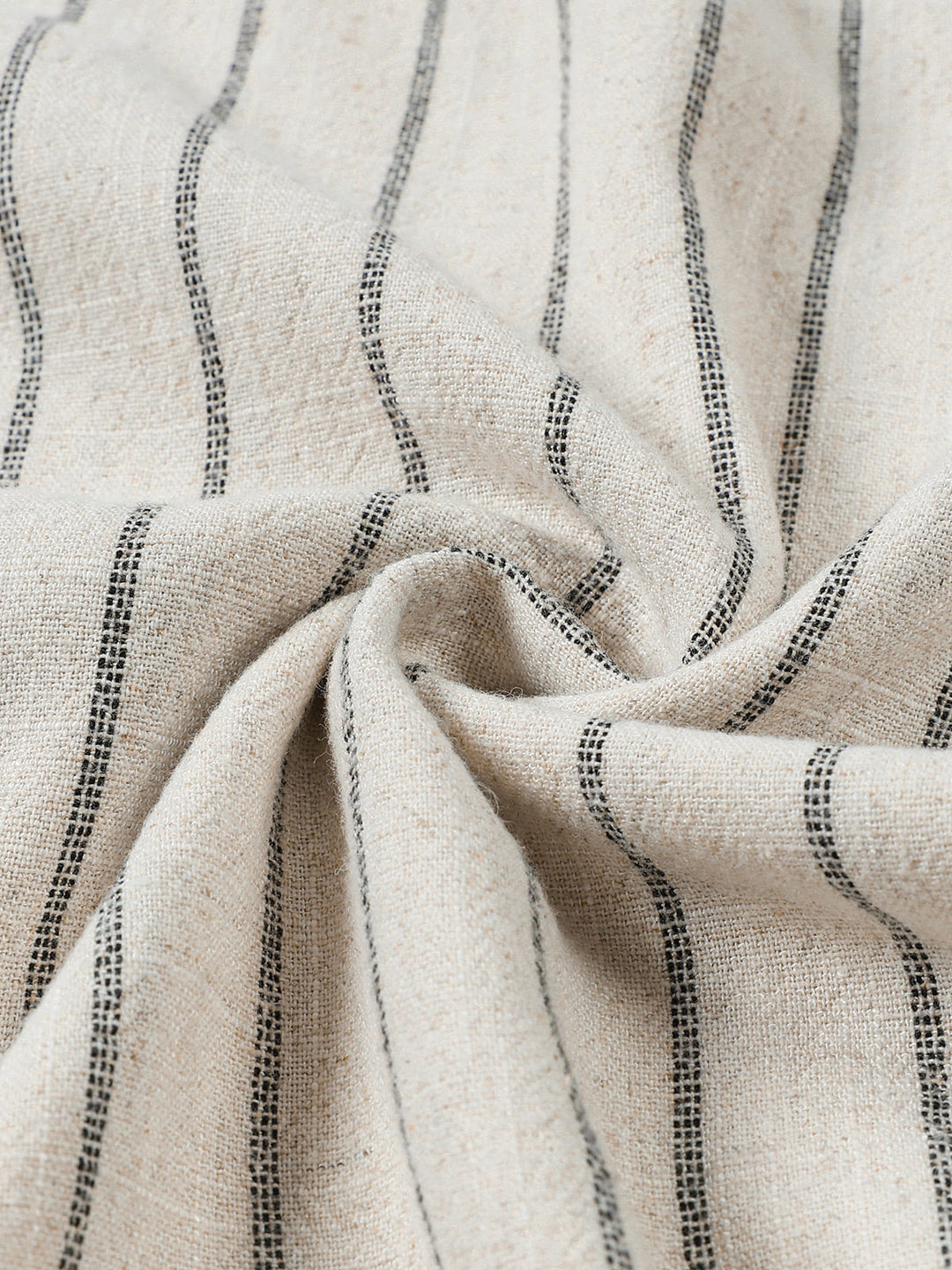 Chemise Homme Beige à Rayures en Lin et Coton Décontractée Manches Courtes
