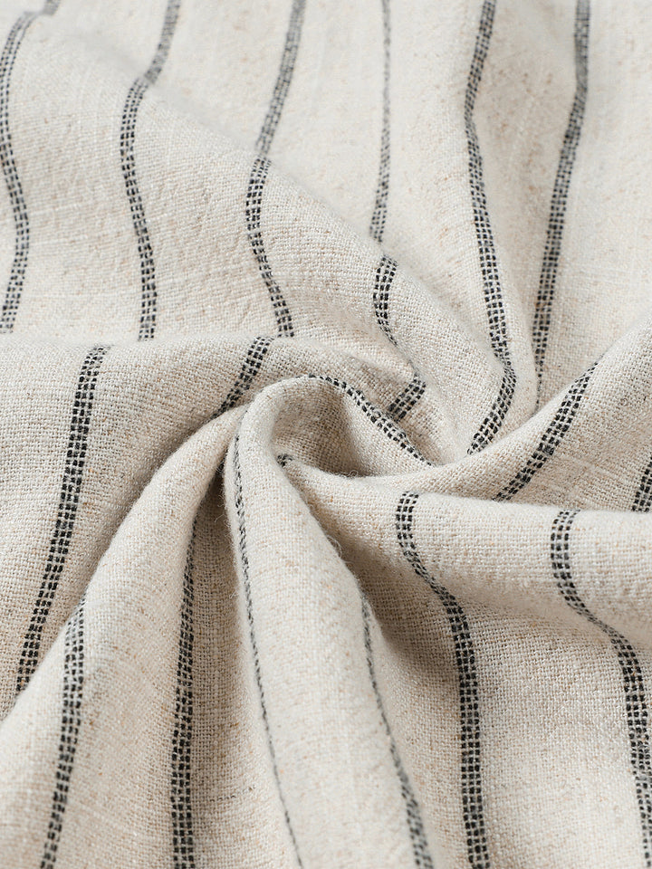 Chemise Homme Beige à Rayures en Lin et Coton Décontractée Manches Courtes