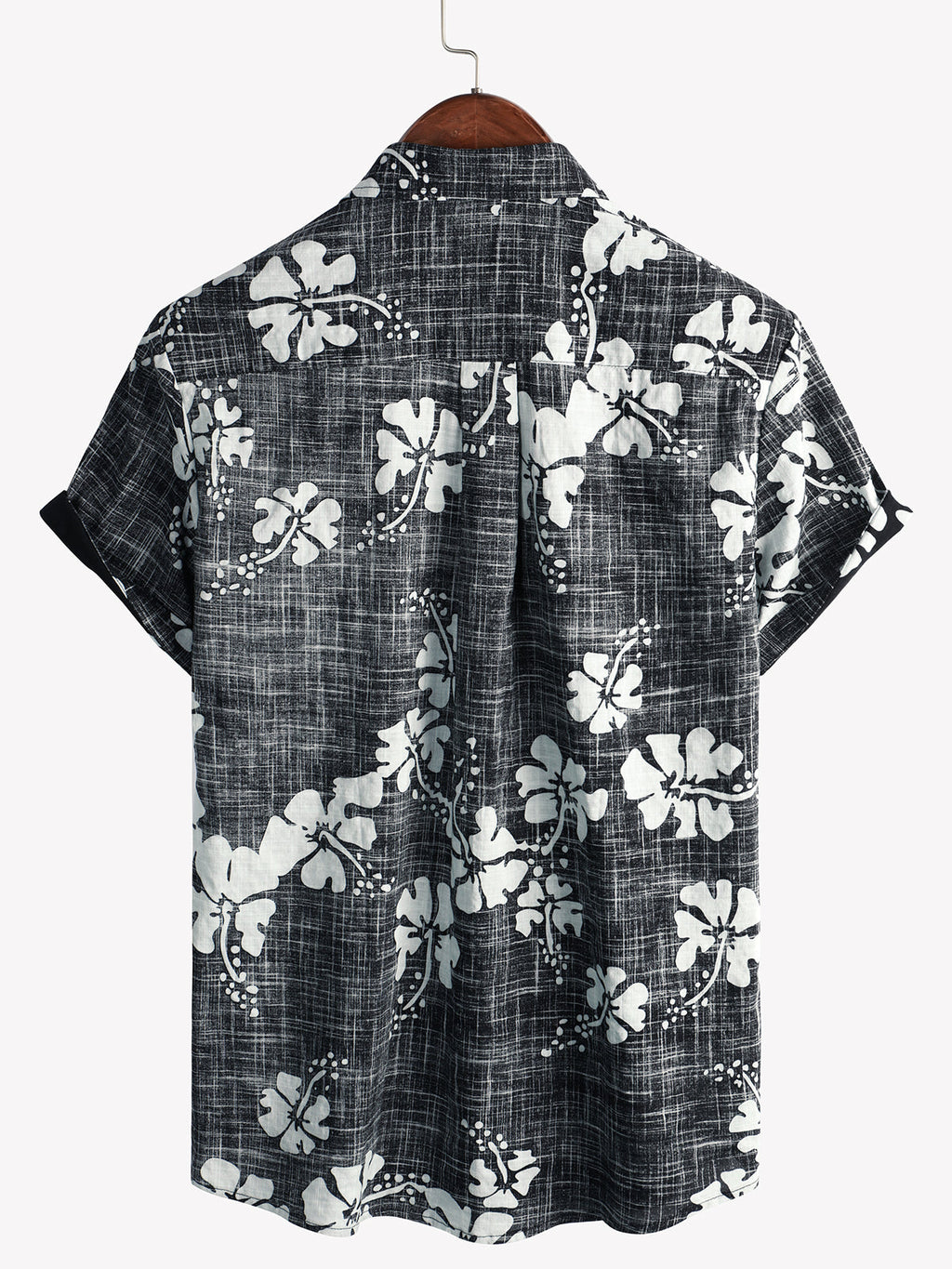 Chemise hawaïenne tropicale de plage à manches courtes vintage à fleurs noires pour hommes