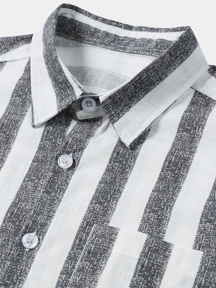 Chemise Homme en Coton à Rayures Légère et Respirante Décontractée d’Été Manches Courtes