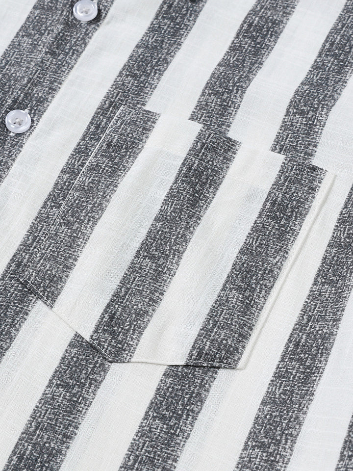 Chemise Homme en Coton à Rayures Légère et Respirante Décontractée d’Été Manches Courtes