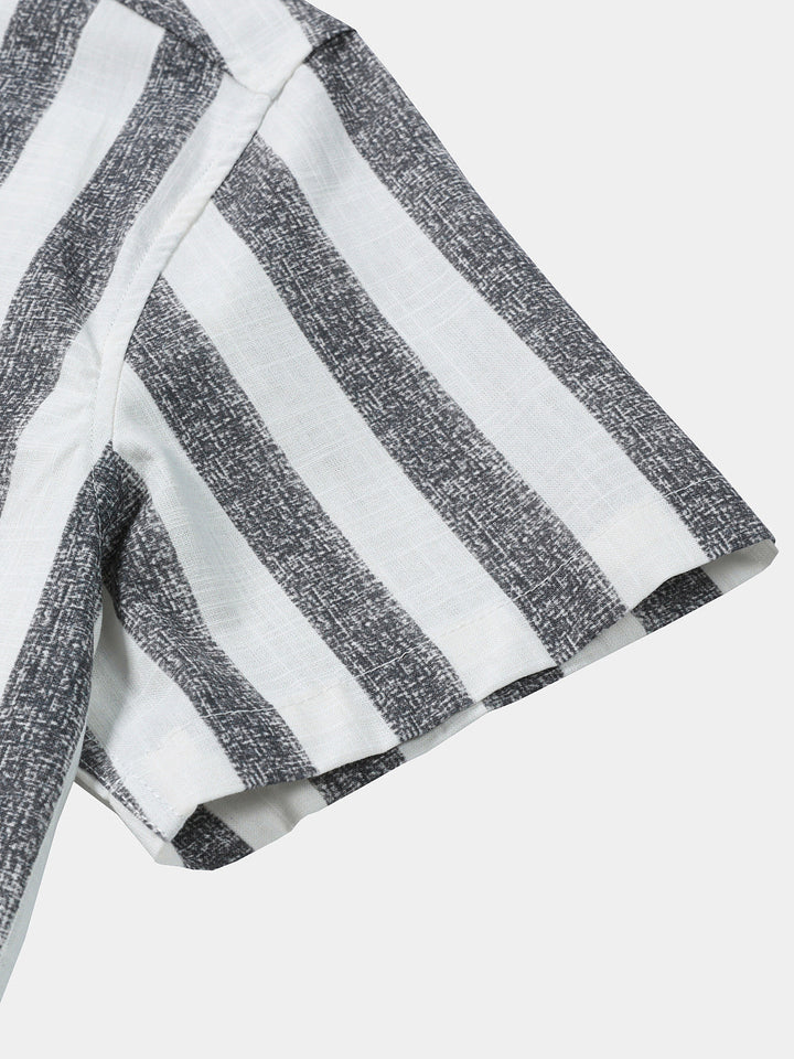 Chemise Homme en Coton à Rayures Légère et Respirante Décontractée d’Été Manches Courtes