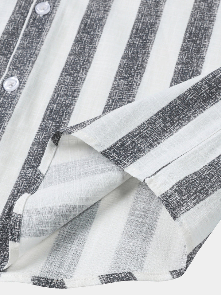 Chemise Homme en Coton à Rayures Légère et Respirante Décontractée d’Été Manches Courtes