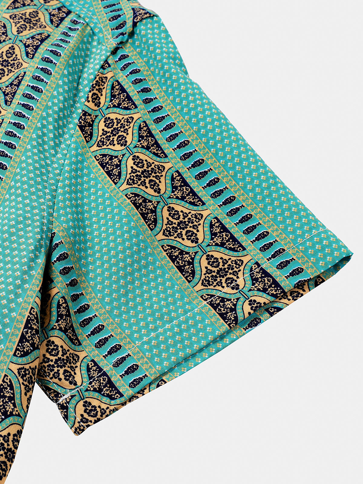Chemise Homme Rétro à Rayures Florales Boutonnée Légère d’Été Manches Courtes