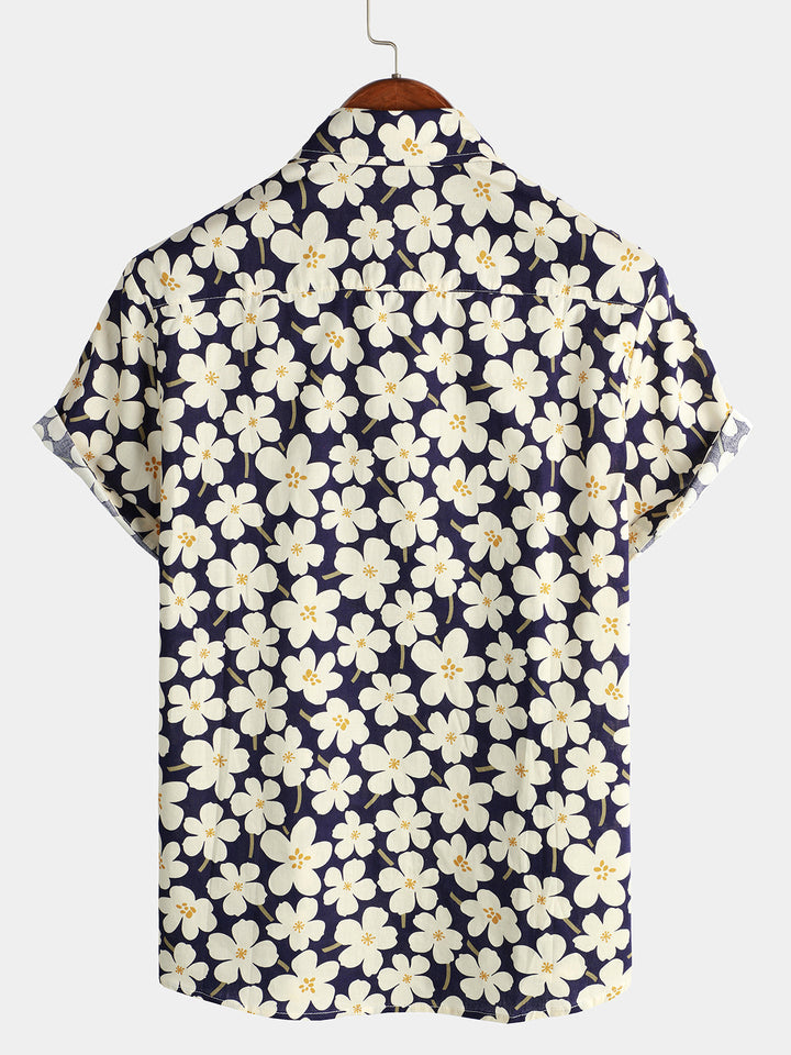 Chemise à manches courtes bleu clair à imprimé floral pour hommes