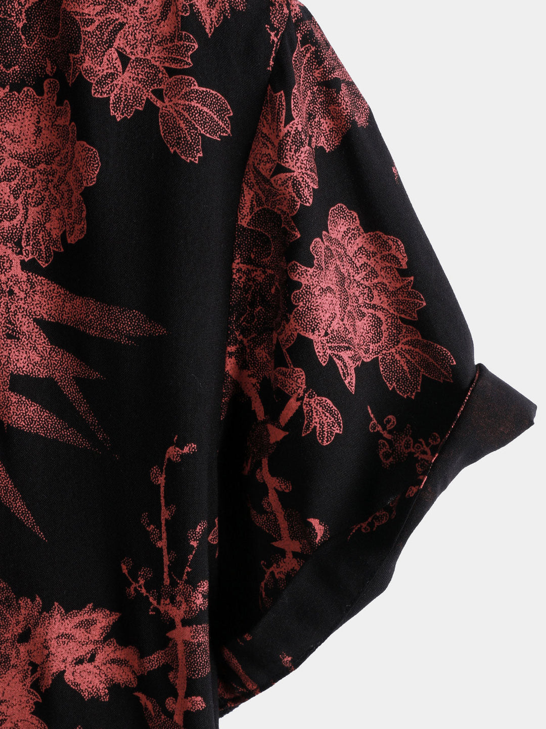 Chemise Homme Rouge Noir Fleurie Rétro Boutonnée Plage
