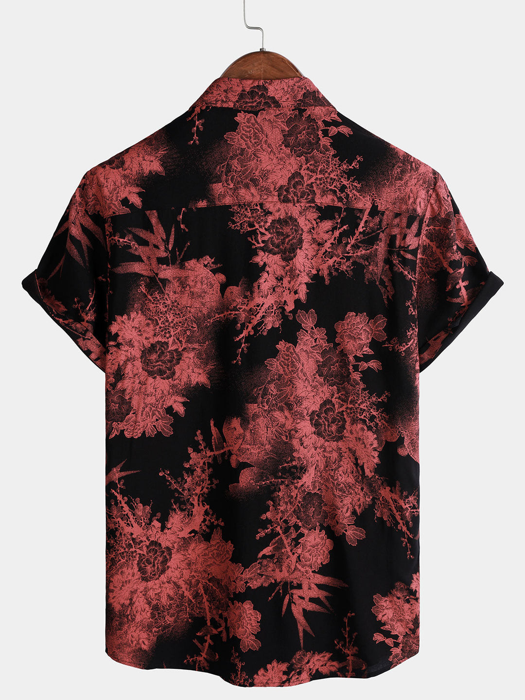 Chemise Homme Rouge Noir Fleurie Rétro Boutonnée Plage