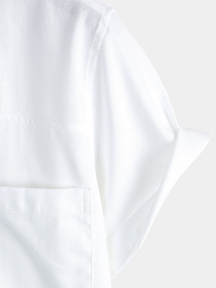 Chemise à manches courtes en coton et lin avec poches poitrine pour hommes