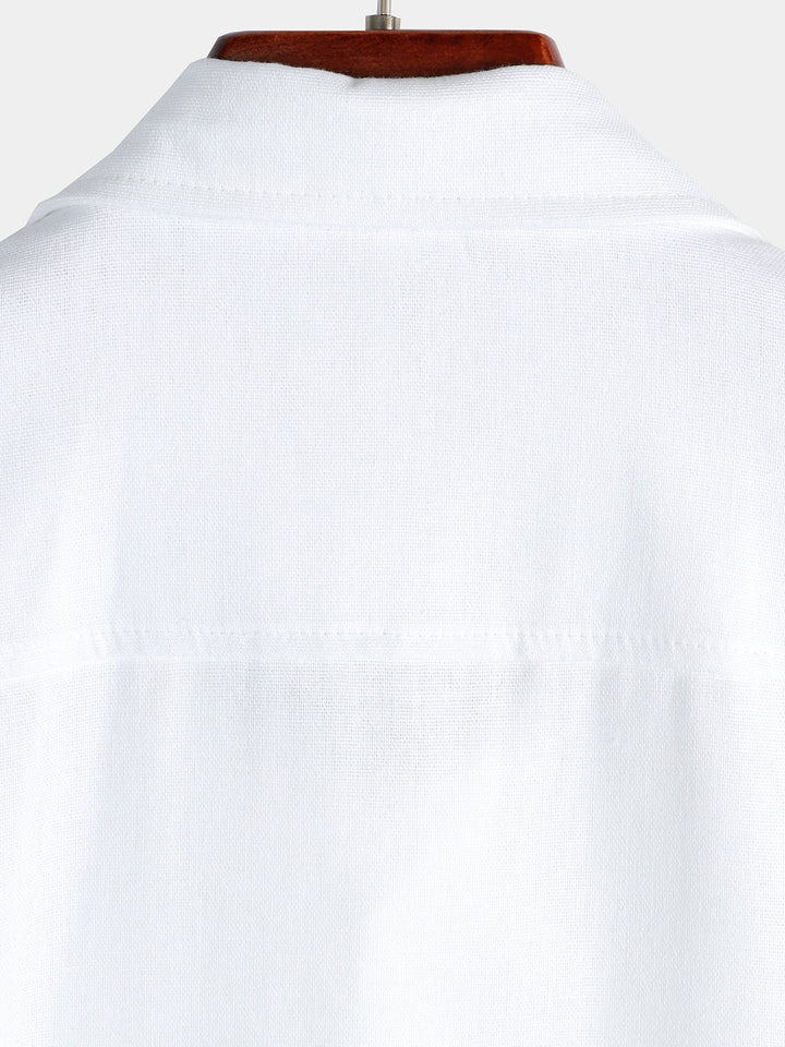 Chemise à manches courtes en coton et lin avec poches poitrine pour hommes