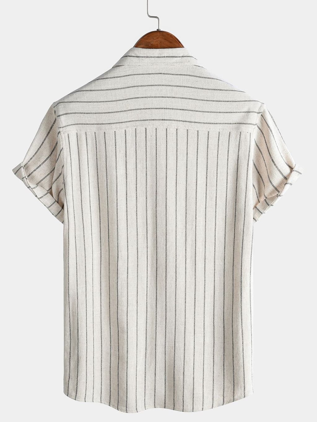 Chemise Homme Beige à Rayures en Lin et Coton Décontractée Manches Courtes