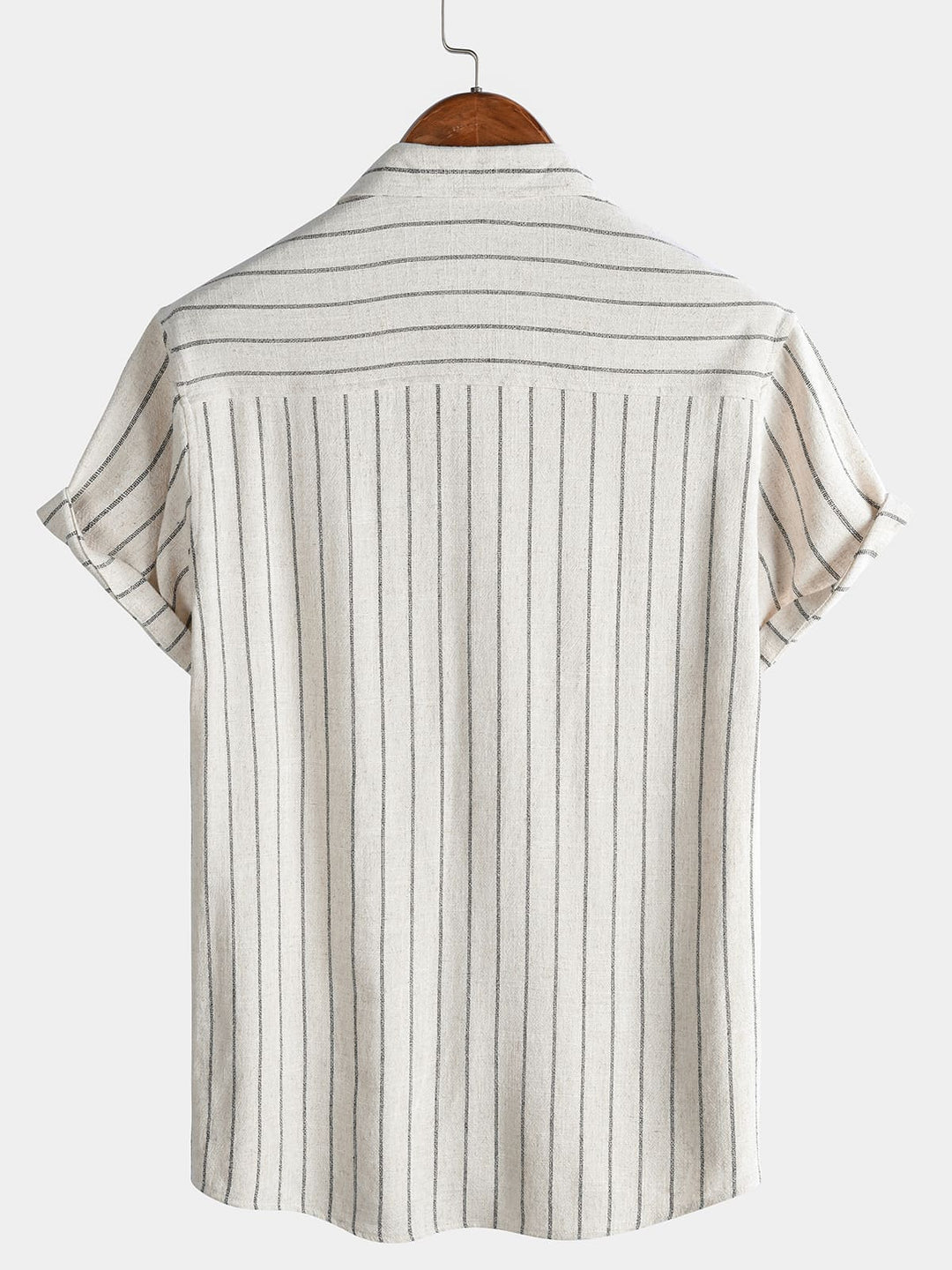 Chemise Homme Beige à Rayures en Lin et Coton Décontractée Manches Courtes