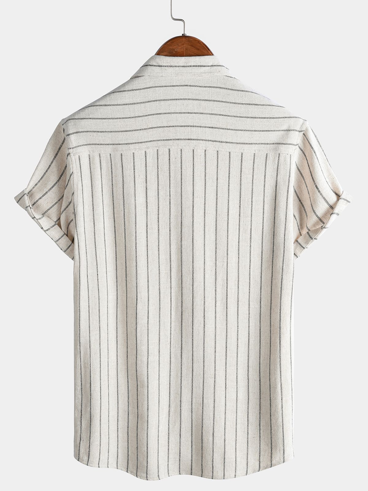 Chemise Homme Beige à Rayures en Lin et Coton Décontractée Manches Courtes