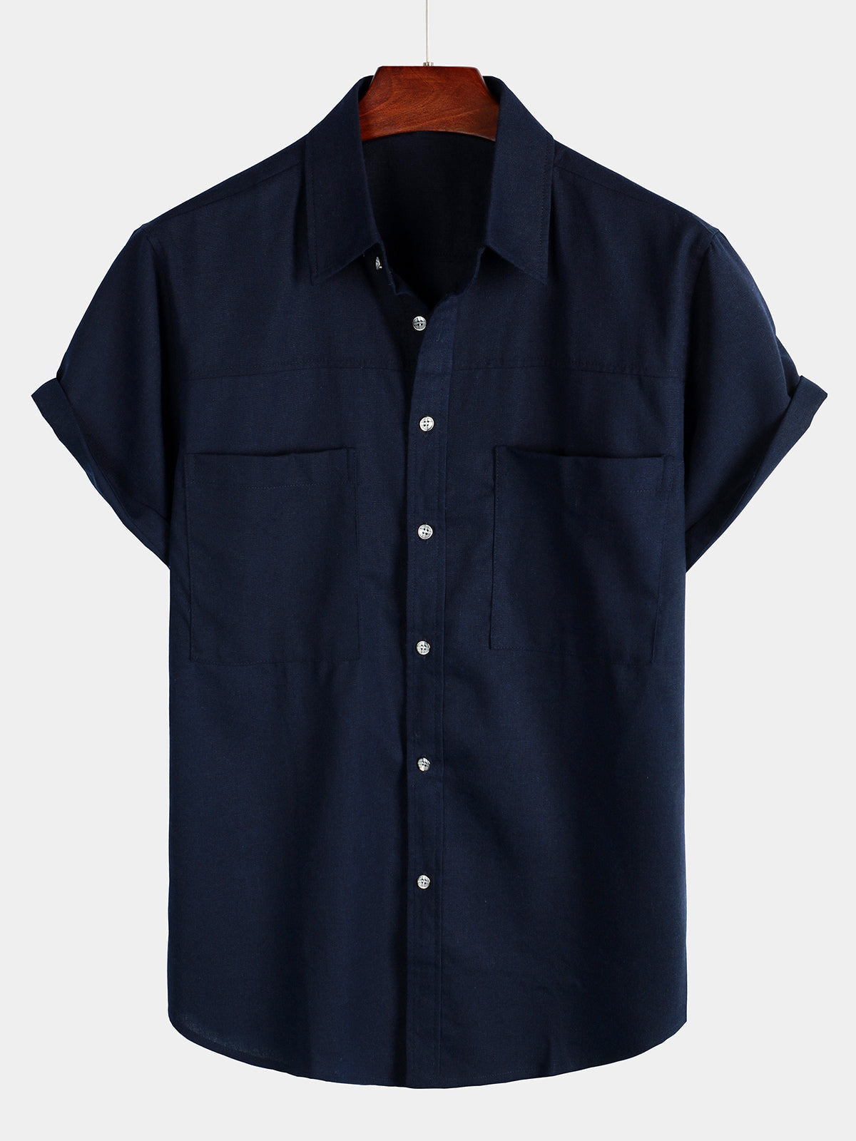 Chemise à manches courtes en coton et lin avec poches poitrine pour hommes
