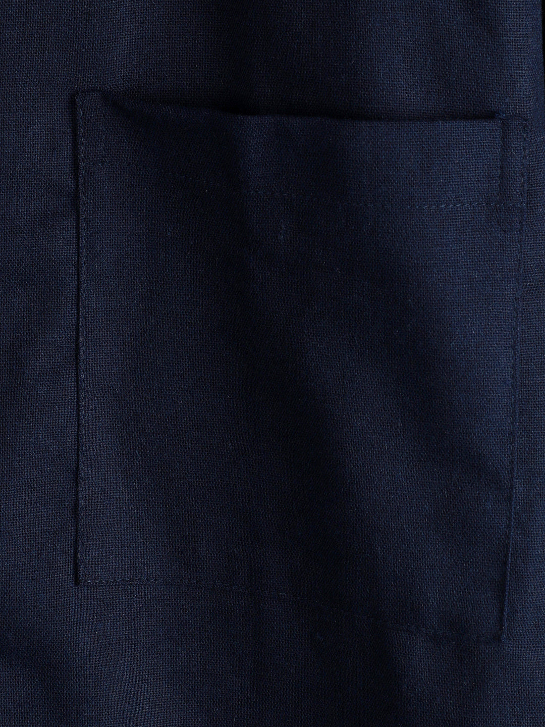 Chemise à manches courtes en coton et lin avec poches poitrine pour hommes