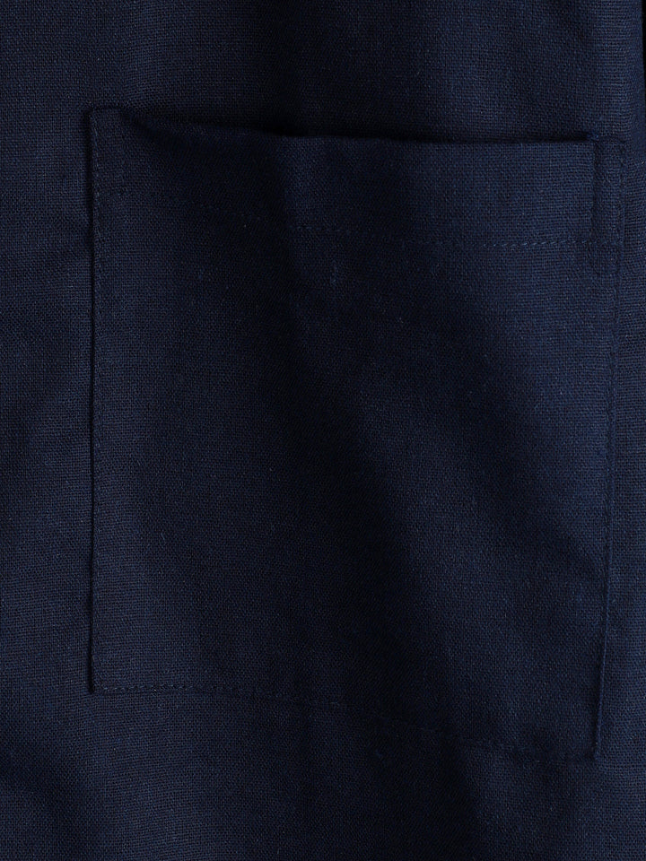 Chemise à manches courtes en coton et lin avec poches poitrine pour hommes