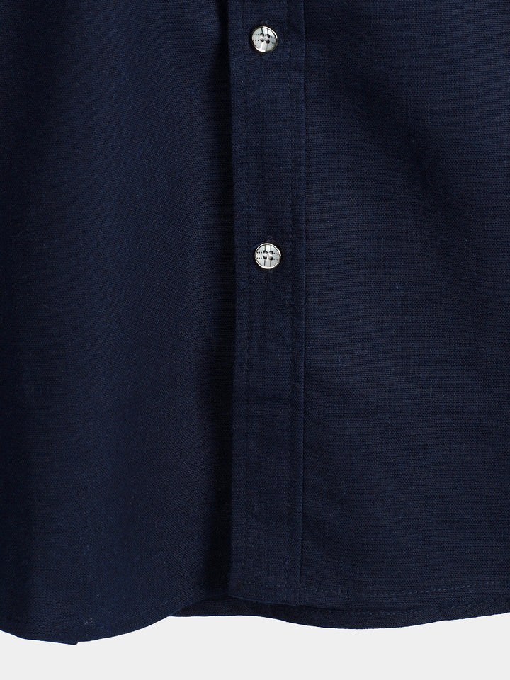 Chemise à manches courtes en coton et lin avec poches poitrine pour hommes