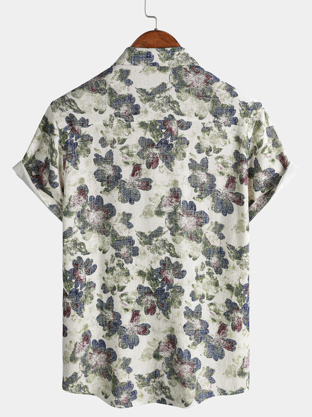 Chemise Homme à Imprimé Floral en Lin et Coton Style Plage Manches Courtes