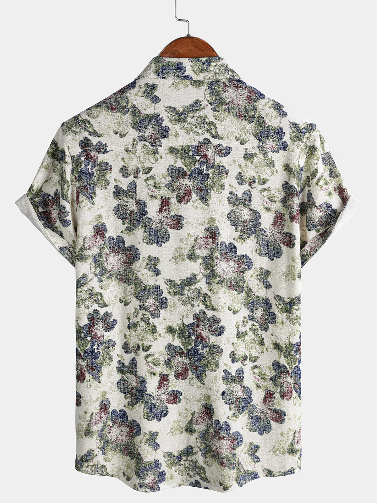 Chemise Homme à Imprimé Floral en Lin et Coton Style Plage Manches Courtes