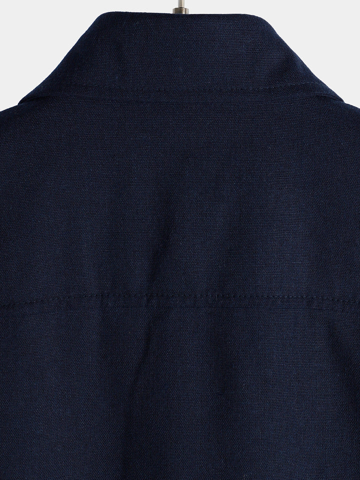 Chemise à manches courtes en coton et lin avec poches poitrine pour hommes