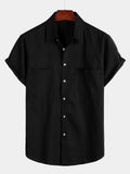 Chemise à manches courtes en coton et lin avec poches poitrine pour hommes