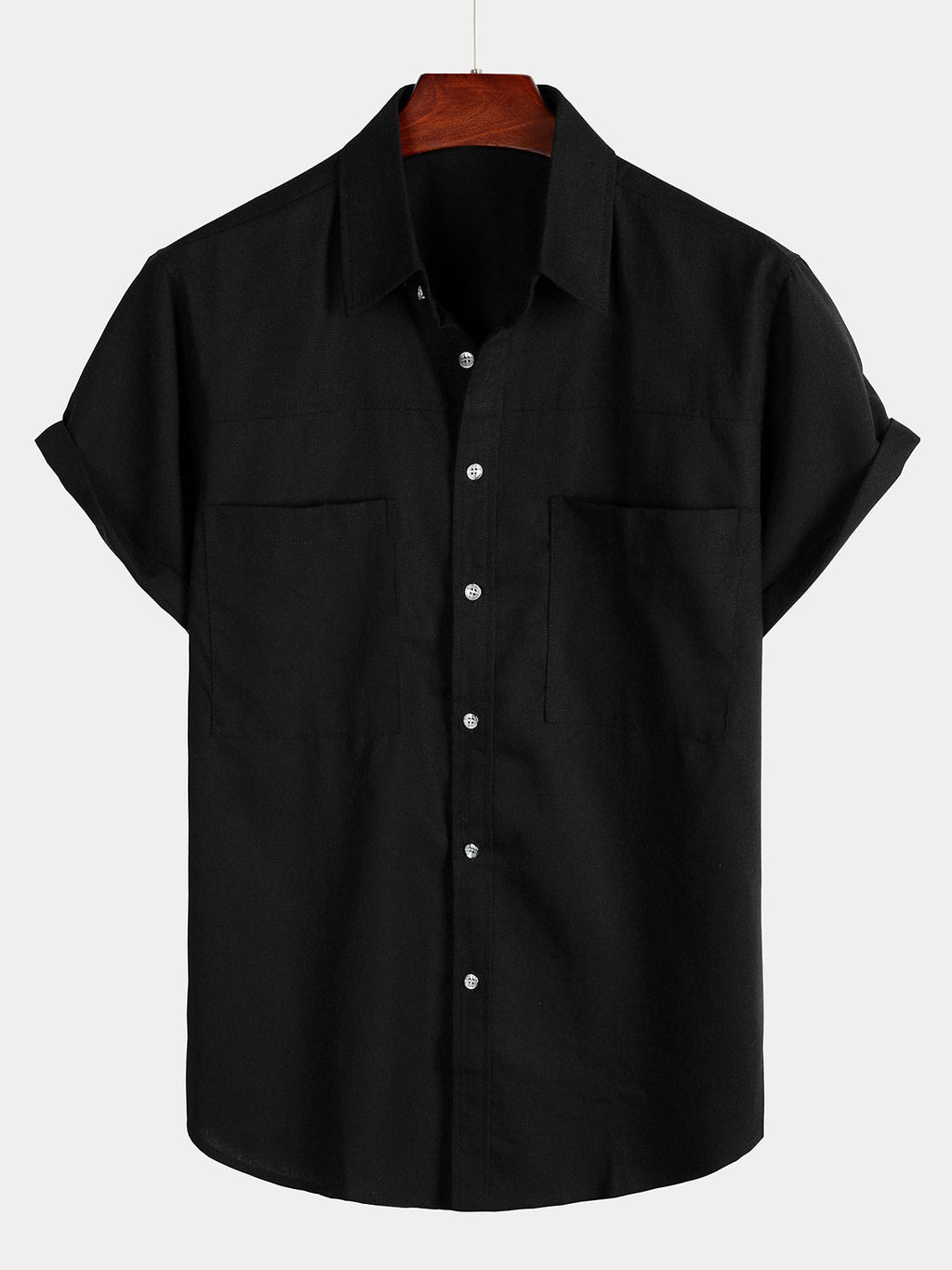 Chemise à Manches Courtes avec Poches Poitrine en Couleur Unie pour Homme