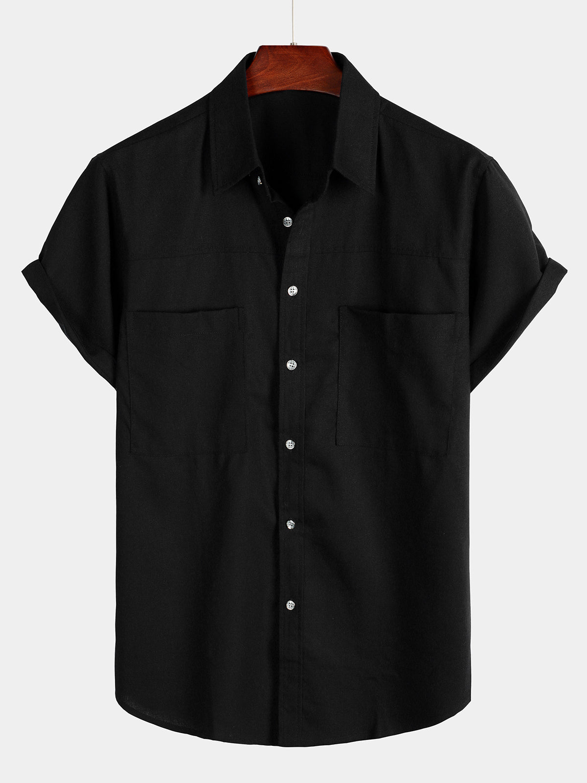Chemise à Manches Courtes avec Poches Poitrine en Couleur Unie pour Homme