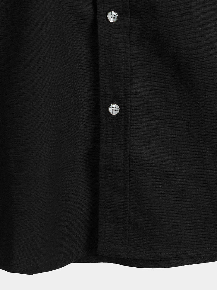 Chemise à manches courtes en coton et lin avec poches poitrine pour hommes