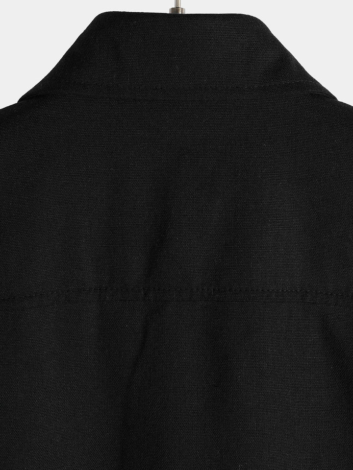 Chemise à manches courtes en coton et lin avec poches poitrine pour hommes