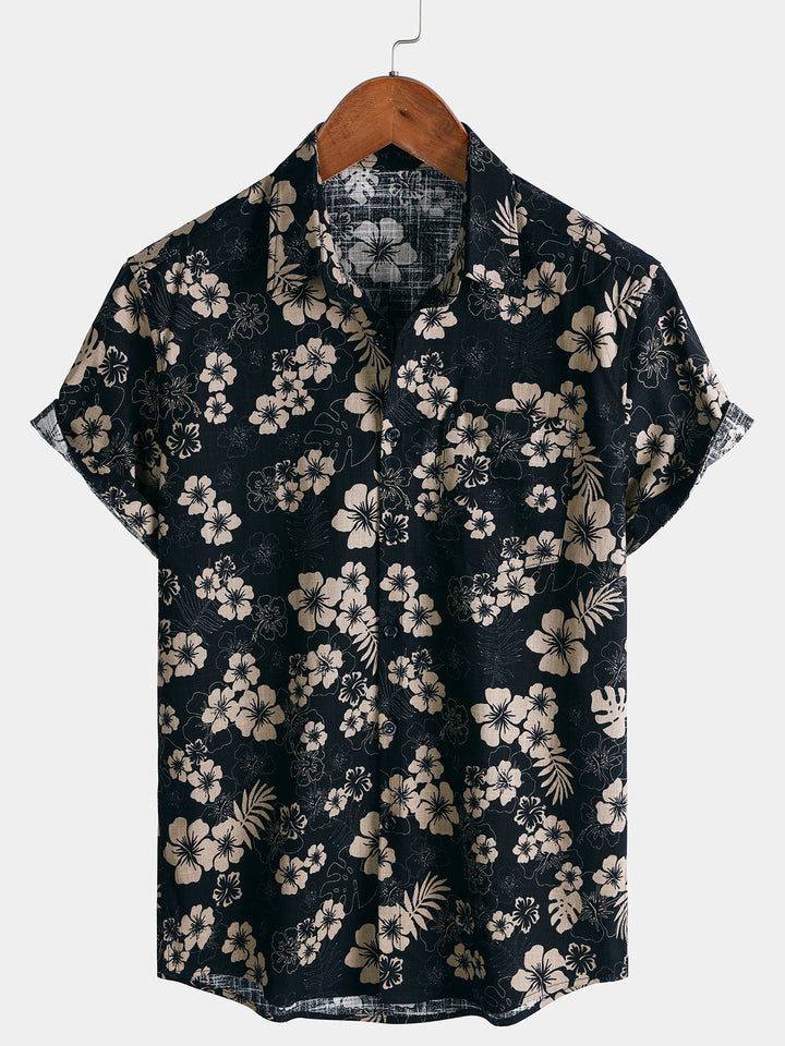 Chemise Homme à Imprimé Floral Style Resort Décontractée d’Été Manches Courtes