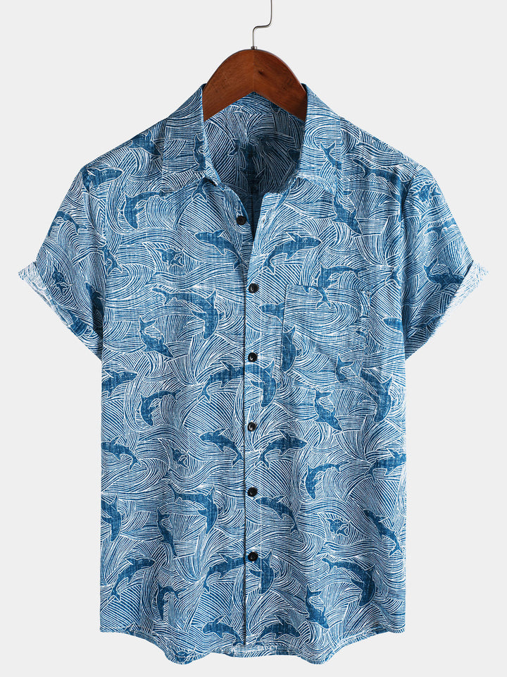 Chemise hawaïenne à manches courtes pour homme, motif requin océan, été