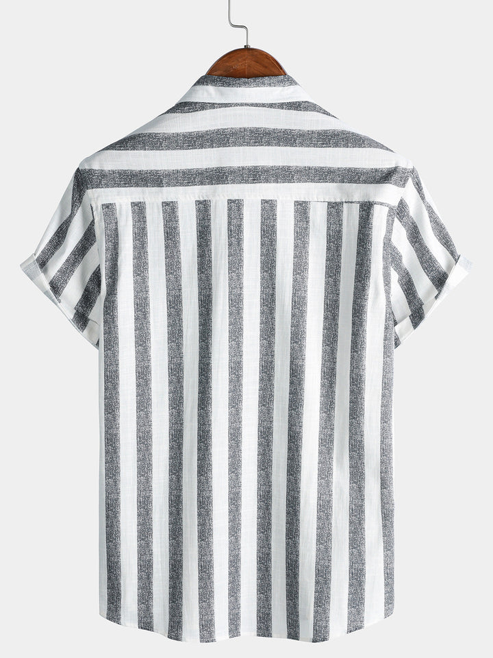Chemise Homme en Coton à Rayures Légère et Respirante Décontractée d’Été Manches Courtes