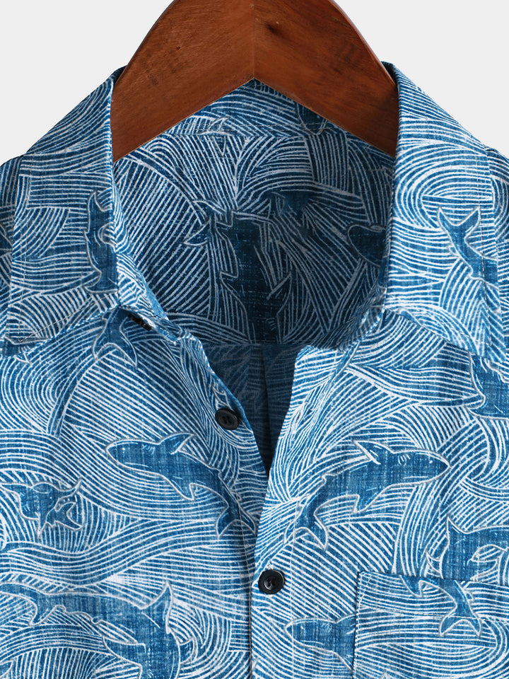 Chemise hawaïenne à manches courtes pour homme, motif requin océan, été