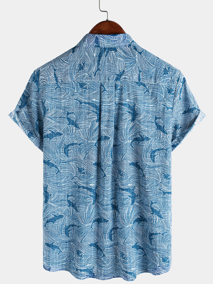 Chemise hawaïenne à manches courtes pour homme, motif requin océan, été