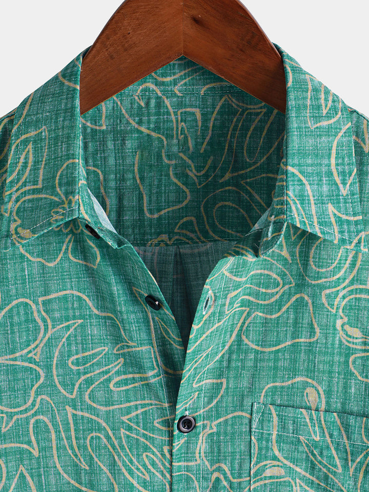 Chemise hawaïenne à manches courtes pour homme, motif plage verte, été