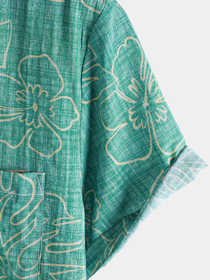 Chemise hawaïenne à manches courtes pour homme, motif plage verte, été